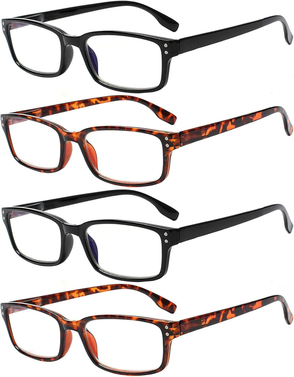 Kerecsen 4 Pack Reading Glasses for Men and Women with Spring Hinges, Lightweight Black Rectangular Readers Eyeglasses (2 Black 2 Tortoise, 1.50)