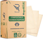 Rollay 300 Bamboo Cocktail Napkins - FSC Certified 2-Ply Compostable Napkins Disposable for Home or Commercial Use - 5x5 inch folded Biodegradable Paper Napkins for Dinner and Party
