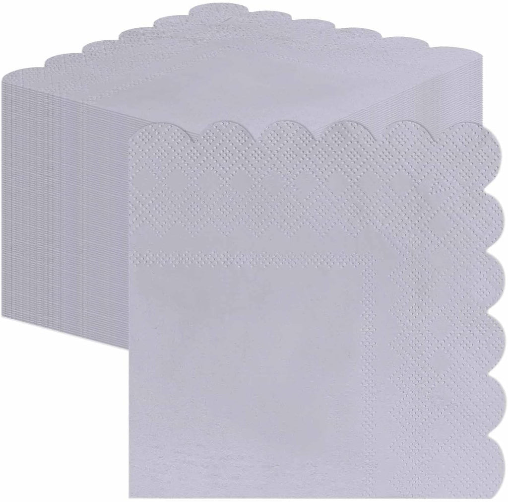 HEIPINIUYE 50 Pieces 2-ply Silver Paper Napkins Disposable Scalloped Cocktail Napkins Beverage Napkin for Wedding Birthday Christmas Party Paper Dinner Napkin