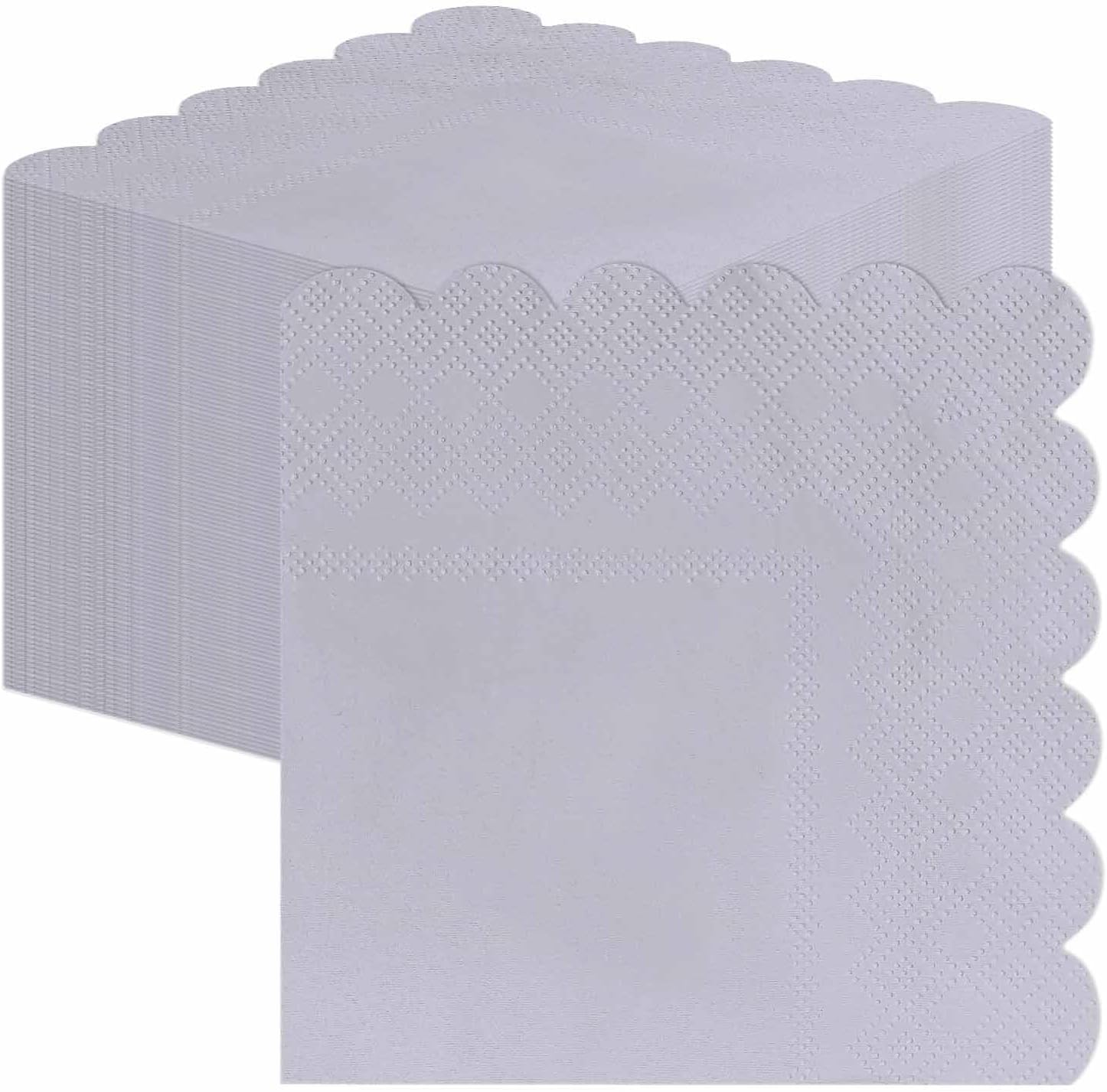 HEIPINIUYE 50 Pieces 2-ply Silver Paper Napkins Disposable Scalloped Cocktail Napkins Beverage Napkin for Wedding Birthday Christmas Party Paper Dinner Napkin