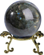 Natural Labradorite Sphere Reiki Healing Rock Quartz Crystal Ball Decoration Ornament Specimen + Stand Gift for Friends Family,Diameter8cm/3.1"