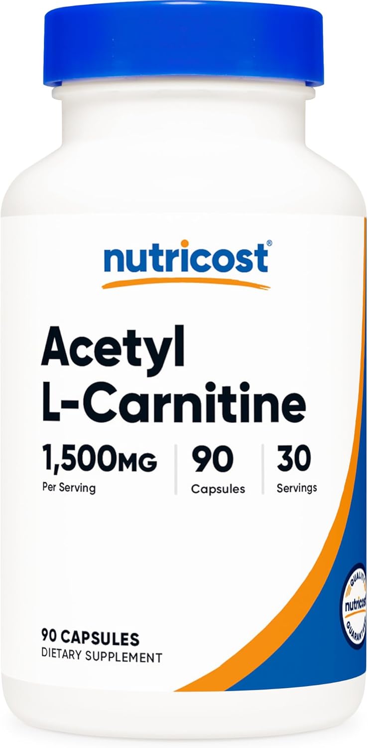 Nutricost Acetyl L-Carnitine (ALCAR) 1,500mg (from 1,875 of Acetyl L-Carnitine HCl) Per Serving, 90 Capsules for 30 Servings Per Bottle - Vegan, GMO-Free, Gluten-Free