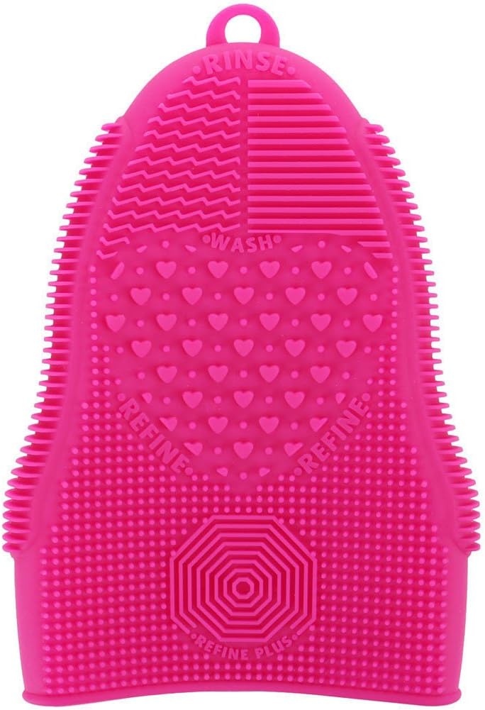 Makeup Brush Cleaner Glove Mat Mitt Silicone Cosmetic Cleaning Scrubber Tool Face Brushes and Eye Brush Washing Pad Pink (Rose Red)
