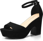 CAMSSOO Platform Heels for Women Chunky Heel Open Toe Ankle Strap Suede Wedges Sandals Wedding Office Dress Shoes