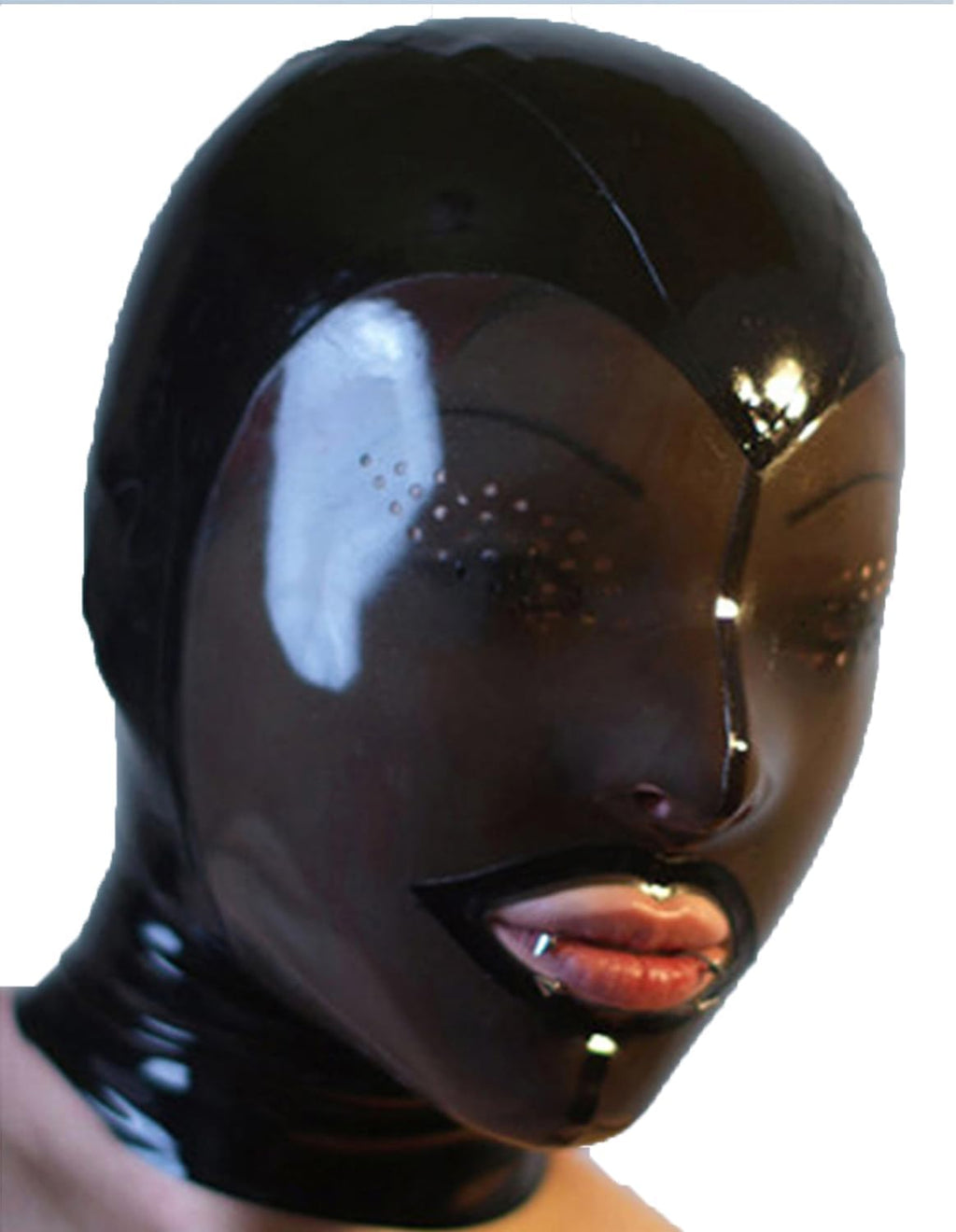ABWL Black Latex Hood mask for Women,Rubber Hood Face Transparent Black with Back Zipper for Novelty Latex Club Costumes