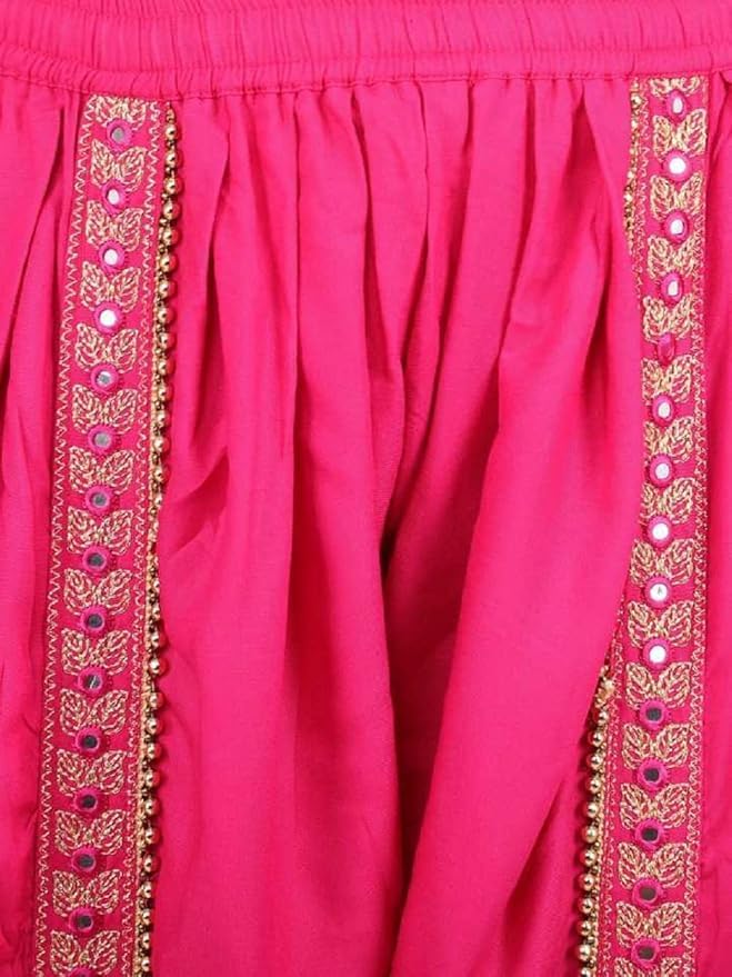 Women's Harem Dhoti Pants with Gold Embellished Trim, Maroon, Free Size 28-36