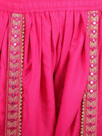 Women's Harem Dhoti Pants with Gold Embellished Trim, Maroon, Free Size 28-36
