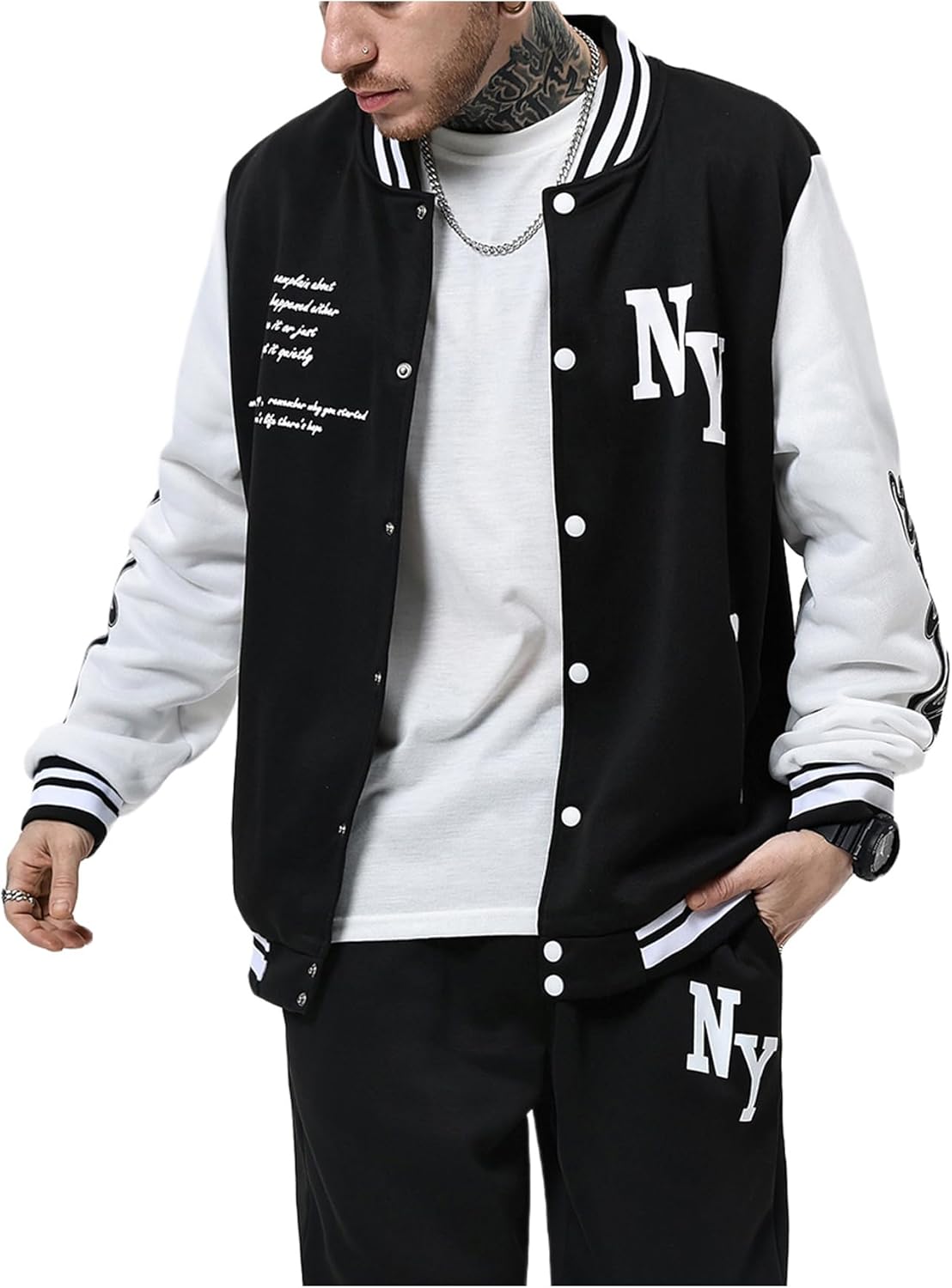 SOLY HUX Men's Varsity Jacket Color Block Letter Graphic Long Sleeve Baseball Jacket Bomber Coat