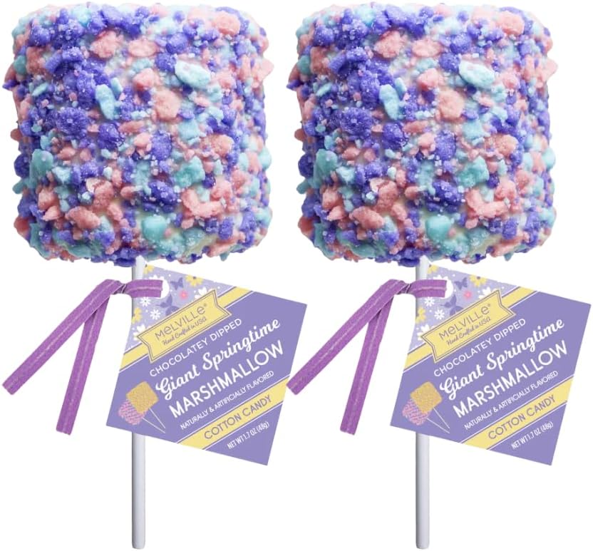 Melville Giant Marshmallow Pops - 2 Count - Cotton Candy - Candy & White Fudge Coated Marshmallows