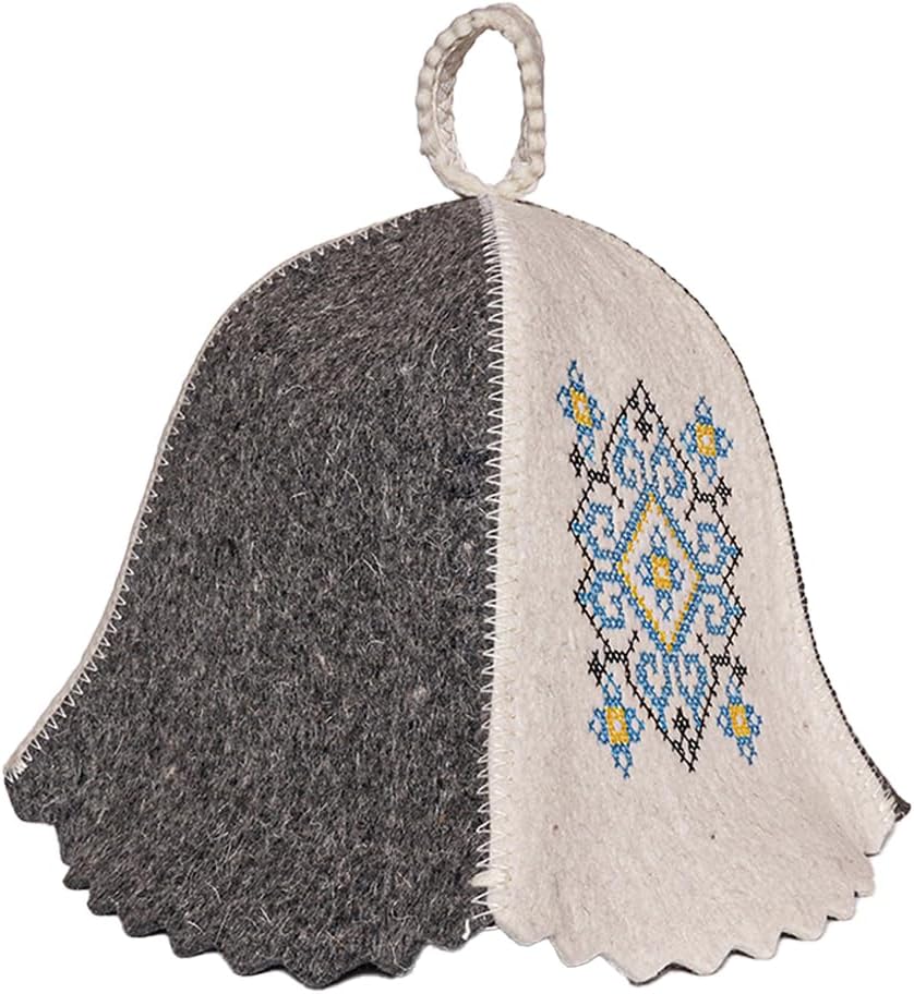 SHSH trade group Sauna Hat Wool Embroidered Ukrainian Ornament Vyshyvanka - Banya Hat for Men Sauna Cap for Women Wool Sauna Hat for Women, Blue