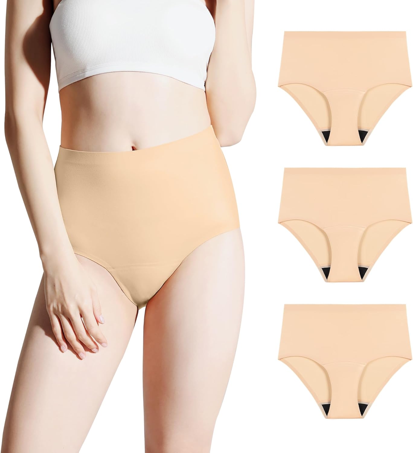 BATTEWA Incontinence Underwear for Women Washable, Leak Proof Underwear High Absorbency, Bladder Leak Underwear Protective Briefs, Seamless Panties 50ml, 3 Pack (Beige, Large)