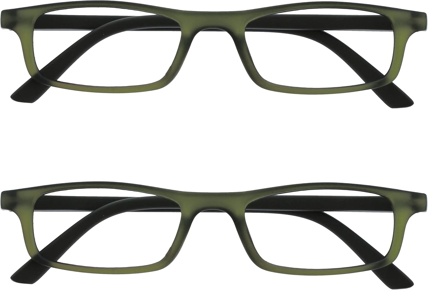 OPULIZE TED Reading Glasses for Women Men, Lightweight Narrow Rectangular Matt Frame with Spring Hinges, Transparent Khaki Green +2.00 (Pack of 2)