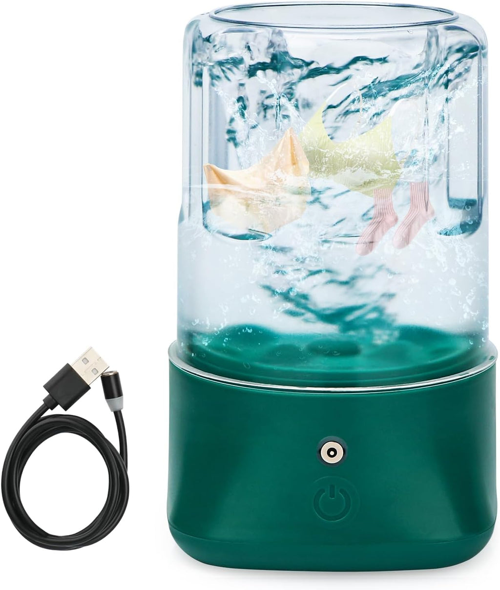 Mini Portable Washing Machine - USB Rechargeable 1L Small Washer with 2 Modes Deep Cleaning for Underwear, Socks & Baby Clothes, Compact Travel Laundry for Apartment, Dorm, Camping, Green