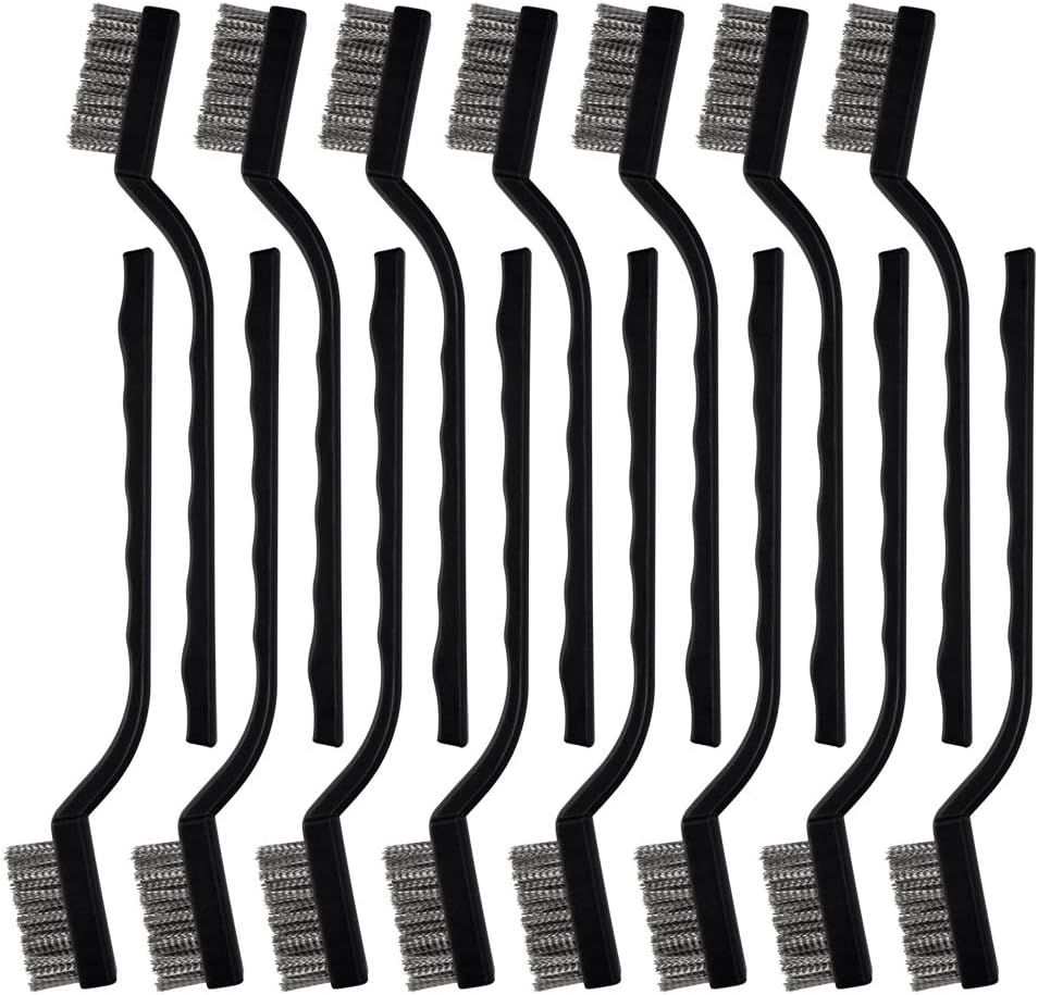 15 Pcs Mini Stainless Steel Wire Brush Set for Cleaning Welding Slag Rust, Wire Bristle Scratch Brush Set, Curved Handle Brushes