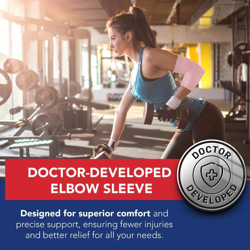 Dr. Arthritis Doctor Developed Ladies Pink Elbow Compression Sleeve for Women and Handbook- relief from Tennis/Golfers Elbow & Other Elbow Conditions - Excellent Customer Support (Large)