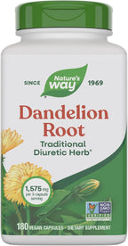 Nature's Way Dandelion Root, Traditional Diuretic Herb*, Traditionally Used to Soothe Digestive Upset*, Vegan, 180 Capsules (Packaging May Vary)