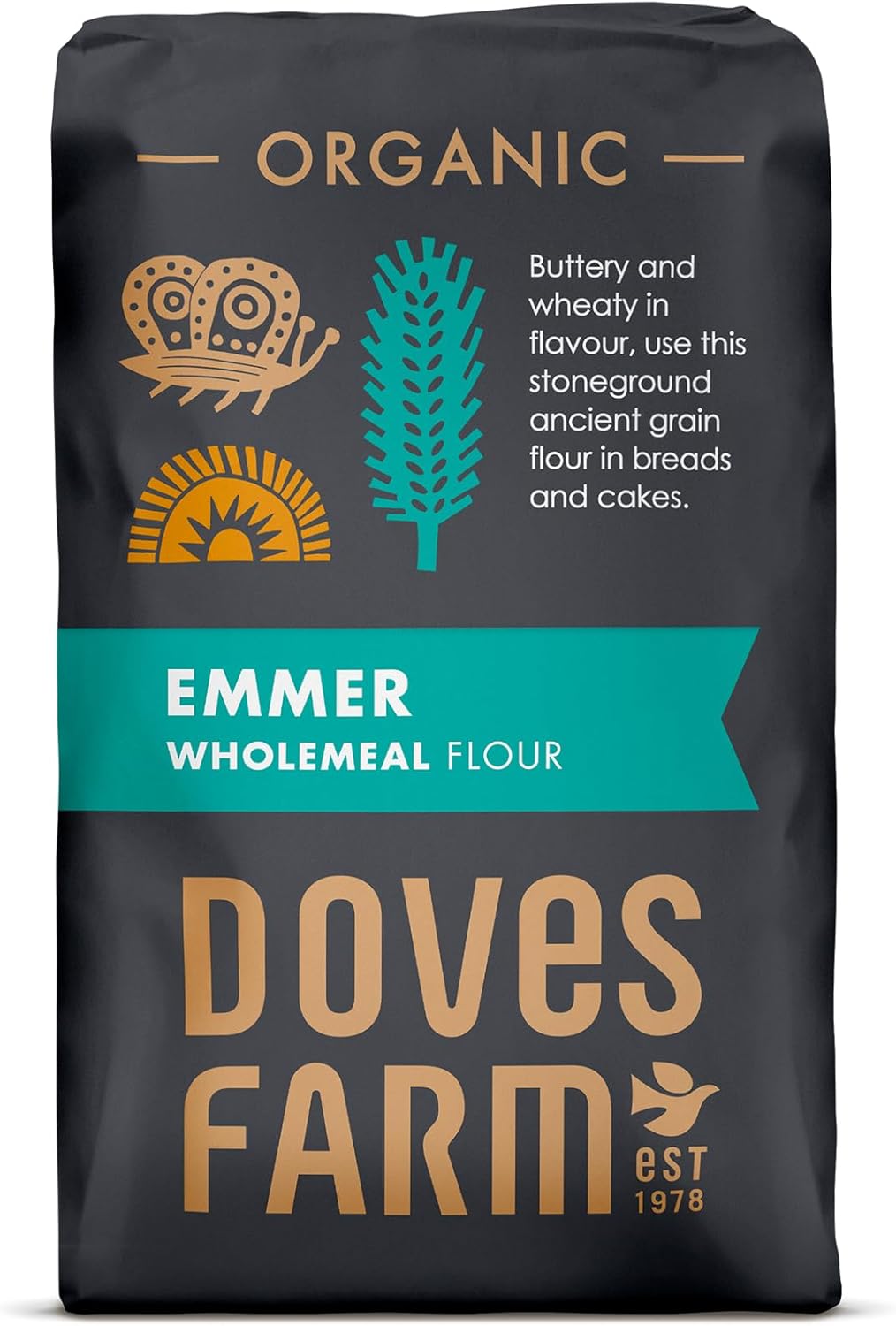 Doves Farm Organic Stoneground Wholemeal Emmer Flour 2.2 lb (1 kg) - High Protein Ancient Grain Emmer Whole Wheat, British Baking Flour for Breads & Cakes, Kosher & Vegan, Imported from UK
