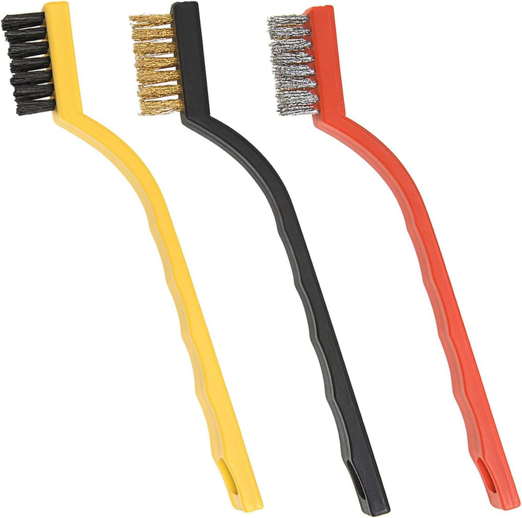 3-in-1 Wire Brush Set – Steel, Brass & Nylon Brushes for Cleaning Grills, Gas Stoves & Tools – Rust, Grease & Paint Removal Brushes with Ergonomic Handle – Multi-Surface Detailing Brush Kit