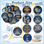 36PCS Edible Happy Hanukkah Cupcake Toppers Wafer Paper Candlestick Hexagram Chanukah Cake Decorations Jewish Cupcake Picks for Chanukkah Theme Party Birthday Decor Supplies (Pattern 2)