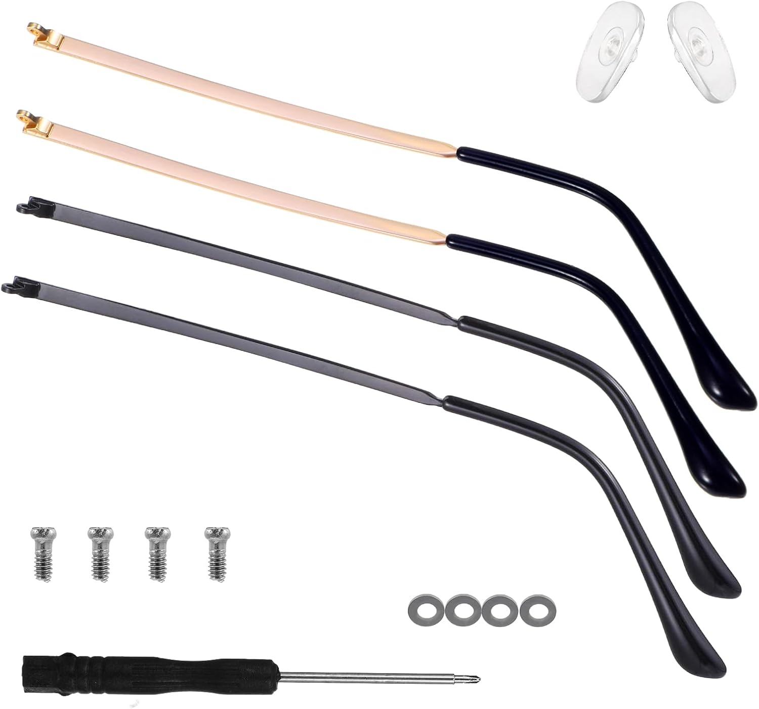 Glasses Repair Kit with Screws 2 Pairs Arm Replacement Eyeglass Glass Kit Temple Tightening Replacement for Legs Arms Replace Arms Eyeglasses Parts Blackand Golden