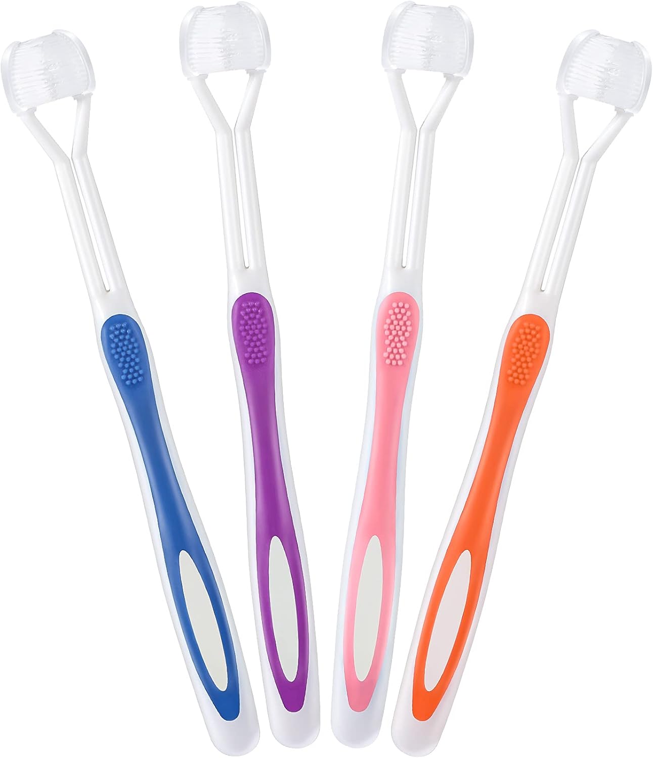 Boao 4 Pieces Toothbrush 3 Sided 7.1 Inch Autism Sensory Toothbrush 360 Degree Cleaning Travel Brush Complete Teeth Angle Clean Tooth(Pink, Blue, Orange, Purple)