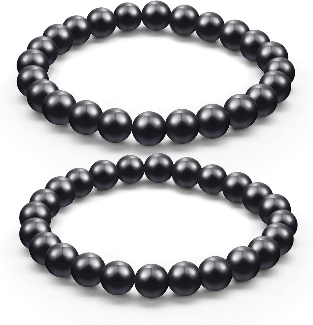 Hicarer 2 Pcs Shungite Bracelets for Men Women 6mm/8mm/10mm Black Shungite Protection Bracelet Stone Stretchy Energy Bracelet