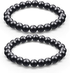 Hicarer 2 Pcs Shungite Bracelets for Men Women 6mm/8mm/10mm Black Shungite Protection Bracelet Stone Stretchy Energy Bracelet
