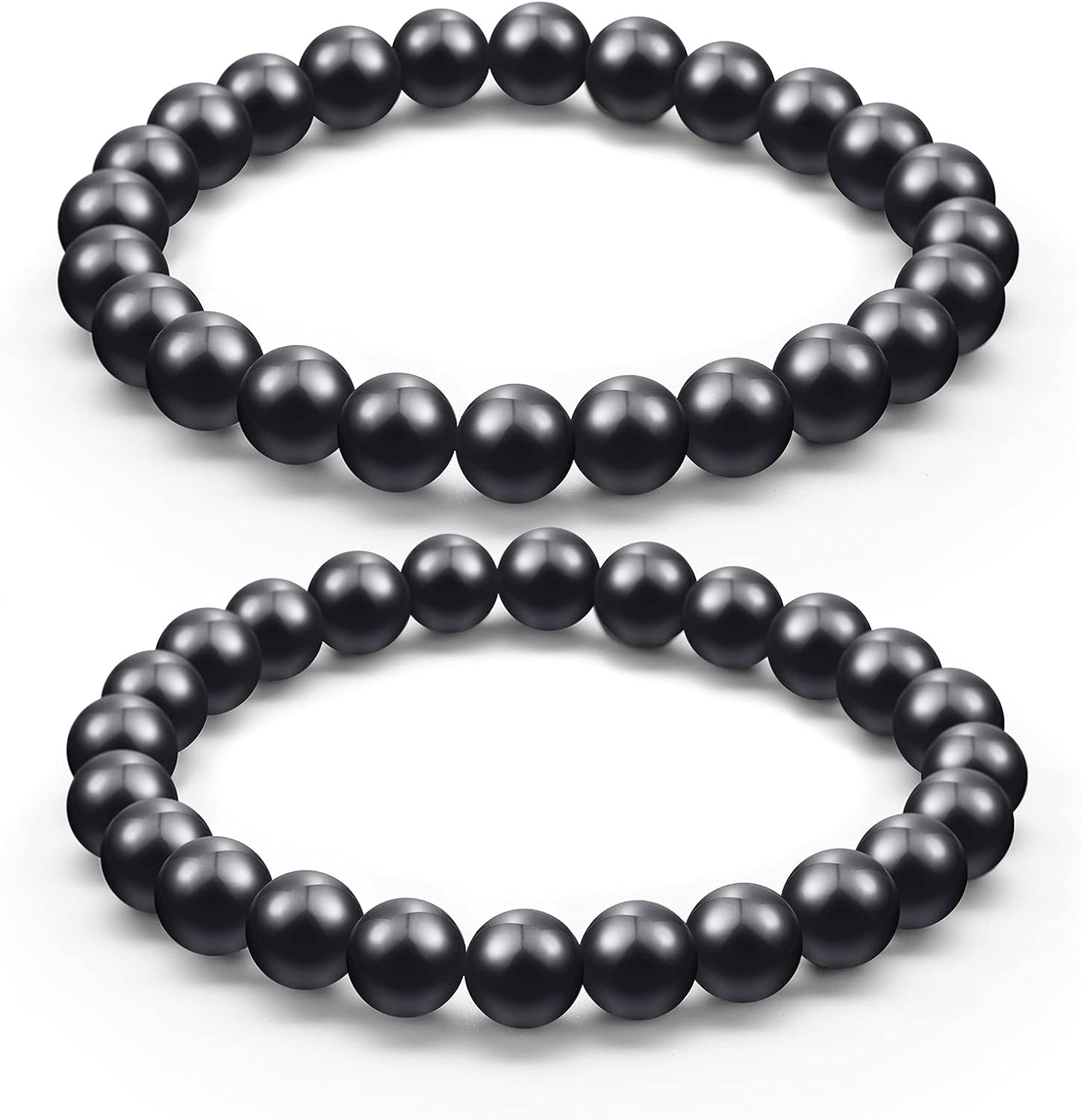 Hicarer 2 Pcs Shungite Bracelets for Men Women 6mm/8mm/10mm Black Shungite Protection Bracelet Stone Stretchy Energy Bracelet