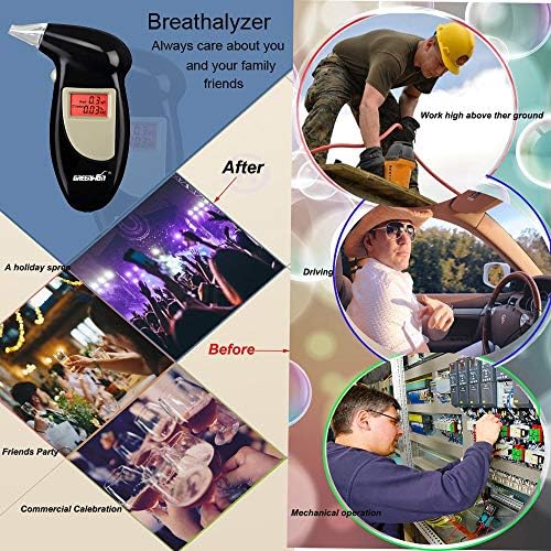 GREENWON Battery Powered Breathalyzer Keychain Digital Alcohol Tester Detector Breath Analyzer Audible Alert Portable with LCD Display and Replacement Mouthpiece Personal Use G/Black…