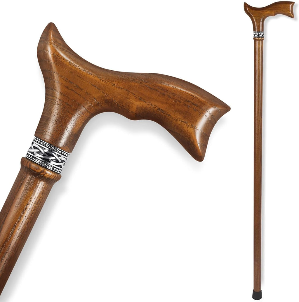 Wooden Walking Cane, 36 Inch Natural Solid Wood Cane for Men and Women, Handcrafted Walking Stick for Seniors, Ergonomic Grip for Balance and Stability