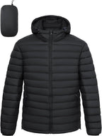 Men's Lightweight Packable Puffer Jacket Hooded High Collar Insulated Water-Resistant Winter Jackets Puffy Coat