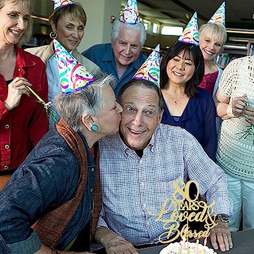 80 Years Blessed & Loved Cake Topper,80th Birthday/Anniversary Cake Topper, 80th Anniversary Marriage Party Decoration Supplies