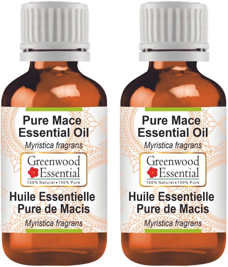 Greenwood Essential Pure Mace Essential Oil (Myristica fragrans) Steam Distilled (Pack of Two) 100ml X 2 (6.76 oz)