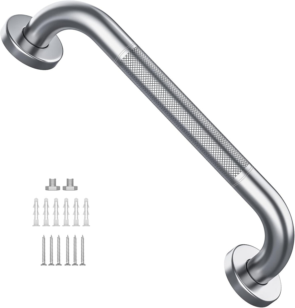 12 Inch Anti Slip Shower Grab Bar, Munzong Stainless Steel Bathroom Grab Bar, Satin Brushed Nickel Knurled Bathroom Balance Bar,Safety Hand Rail Support Handicap Elderly Senior Assist Bath Handle