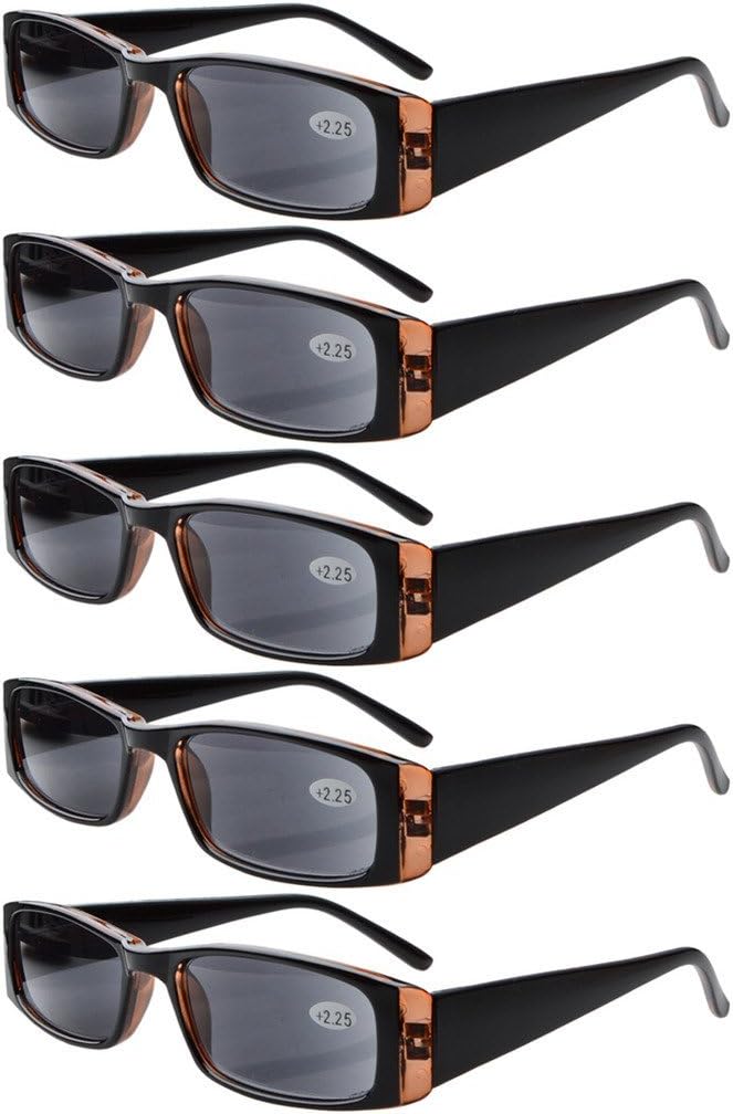 Eyekepper 5-Pack Spring Hinges Rectangular Reading Sunglasses Sunshine Readers +3.0