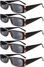 Eyekepper 5-Pack Spring Hinges Rectangular Reading Sunglasses Sunshine Readers +2.5