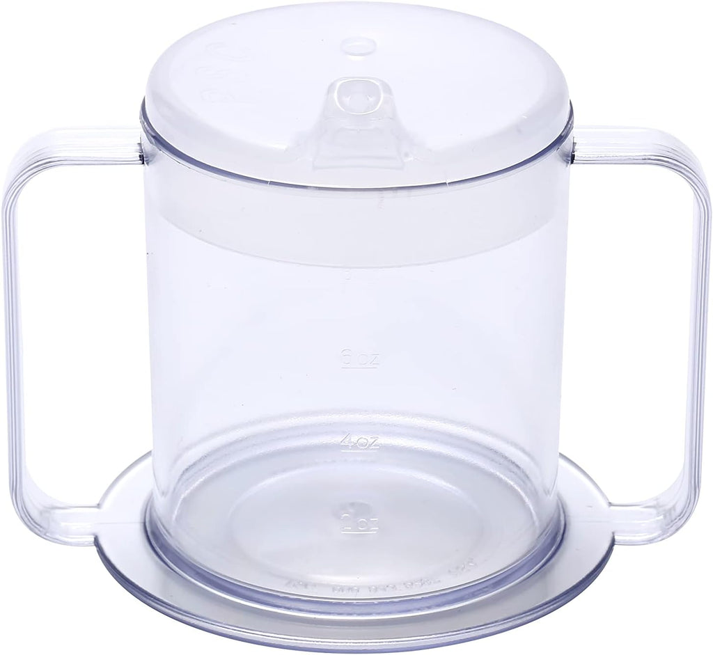 Special Supplies Independence 2-Handle Plastic Mug with 2 Style Lids, Lightweight Drinking Cup with Easy-to-Grasp Handles for Hot and Cold Beverages, Spill-Resistant Adult Sippy Cup (1-Pack)