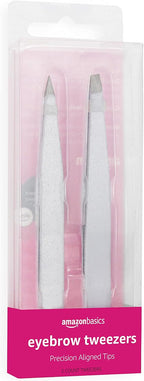 Amazon Basics Precision Eyebrow Tweezers for Fine Hair Removal, Stainless Steel, 2 Pack