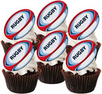 Rugby Edible Cupcake Toppers, Edible Football Cake Decorations, World Cup Rugby Party Decorations, Cake Balls for a Sport Party, Sports Cupcake Toppers, Theme 1, 5cm / 2 Inch PRECUT (Pack of 24)