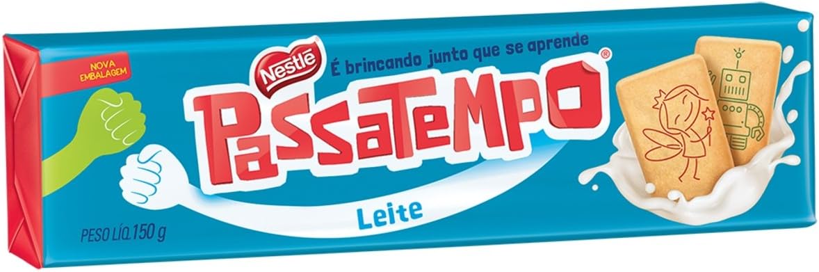Passatempo Biscoito Sabor Leite 150g | Milk Flavored Cookie 5.29oz (Pack of 04)