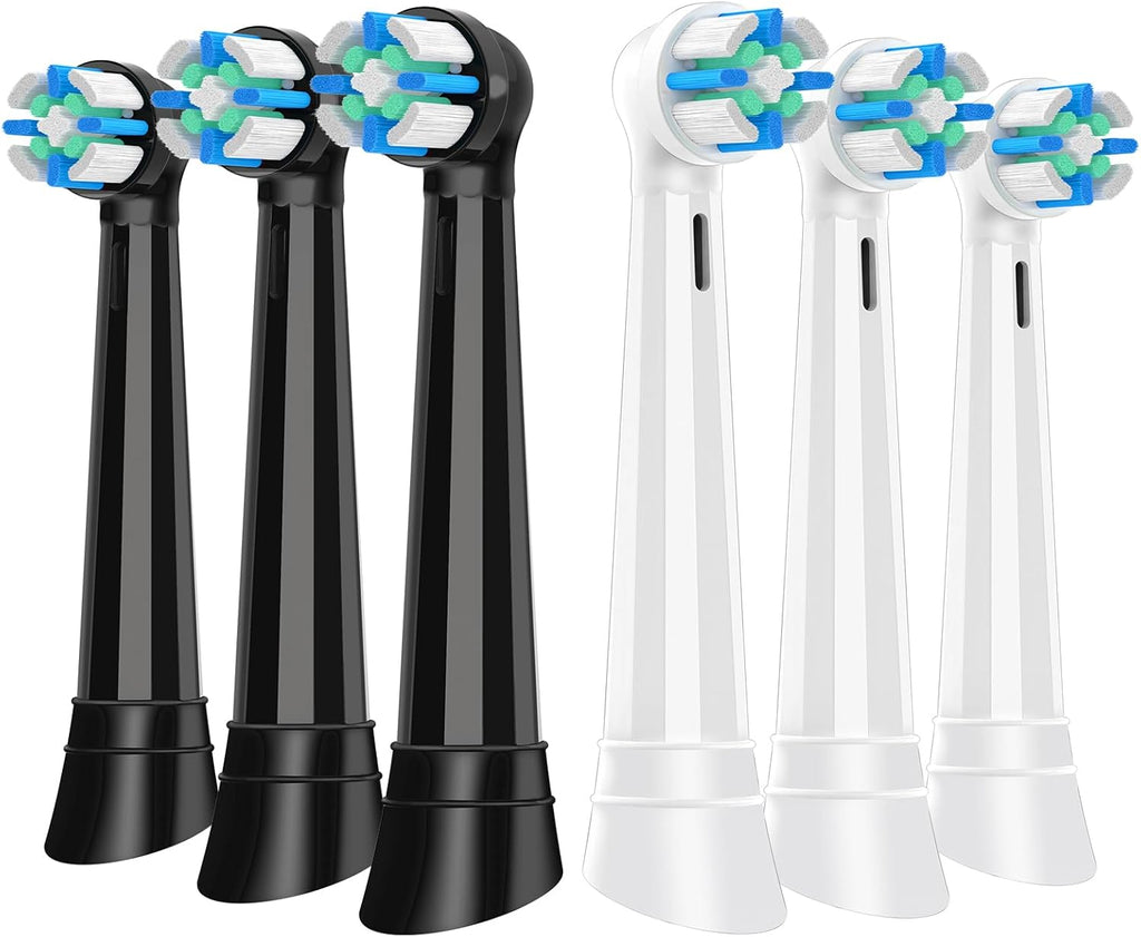 Replacement Heads Compatible with Oral B iO for Gentle Dental Care, Toothbrush Compatible with Oral B iO 2/3/4/5/6/7/8/9/10 Series Electric Toothbrush, Medium Bristles (6 Black/White)