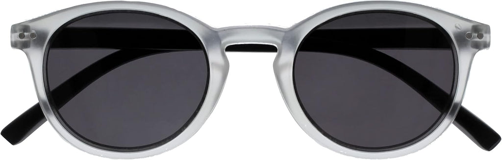 OPULIZE ZEN Reading Sunglasses for Women Men,Tinted Lens with UV400 Protection,Scratch Resistant Round frame with Spring Hinges, Matt Clear Crystal Front With Matt Black Arms +1.5 (Pack of 1)