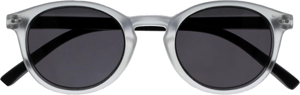 OPULIZE ZEN Reading Sunglasses for Women Men,Tinted Lens with UV400 Protection,Scratch Resistant Round frame with Spring Hinges, Matt Clear Crystal Front With Matt Black Arms +2 (Pack of 1)