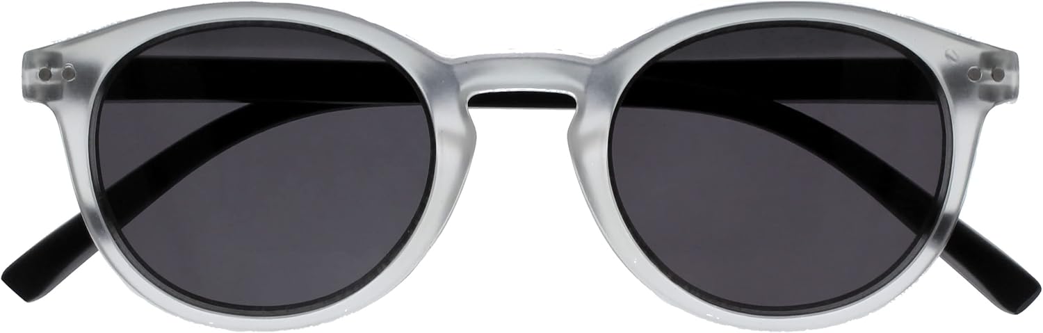 OPULIZE ZEN Reading Sunglasses for Women Men,Tinted Lens with UV400 Protection,Scratch Resistant Round frame with Spring Hinges, Matt Clear Crystal Front With Matt Black Arms +2 (Pack of 1)