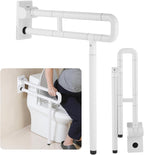 Toilet Safety Rail – Non-Slip Bathroom Grab Bar for Elderly, Disabled & Seniors – Stainless Steel Support Handrail with Non-Slip Grip & Support Leg（White）