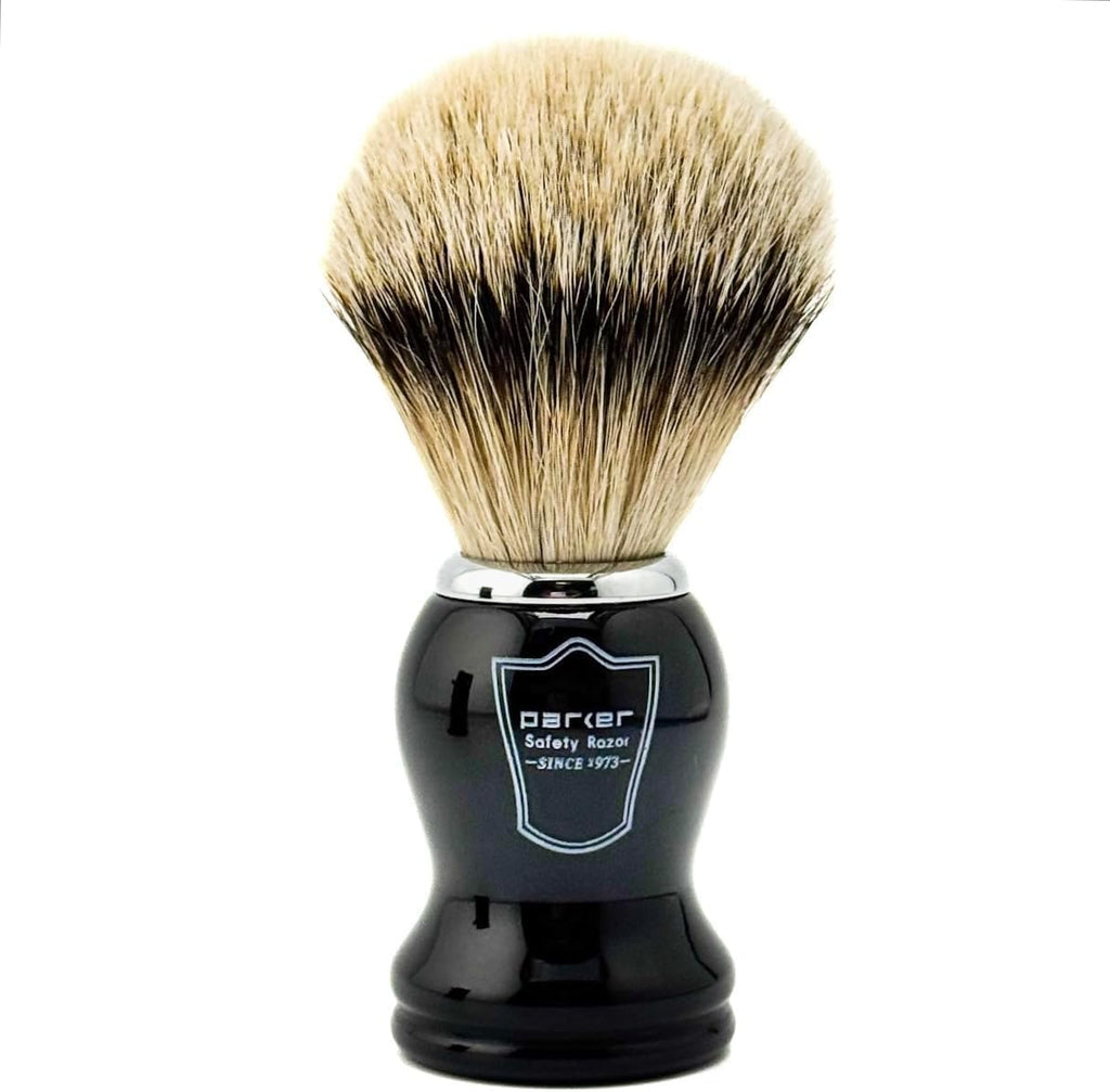 Parker Silvertip Badger Shaving Brush with Resin Handle & Resin Stand | 22mm Soft Knot for Rich Lather | Handcrafted Brush for Shave Cream or Soap | Premium Wet Shaving Accessory | Iconic Brand