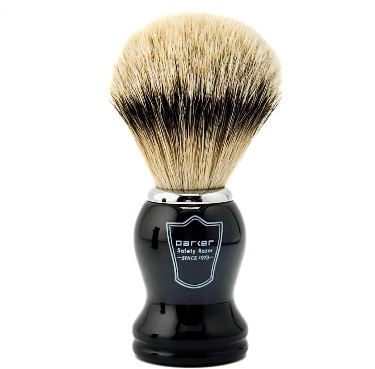 Parker Silvertip Badger Shaving Brush with Resin Handle & Resin Stand | 22mm Soft Knot for Rich Lather | Handcrafted Brush for Shave Cream or Soap | Premium Wet Shaving Accessory | Iconic Brand