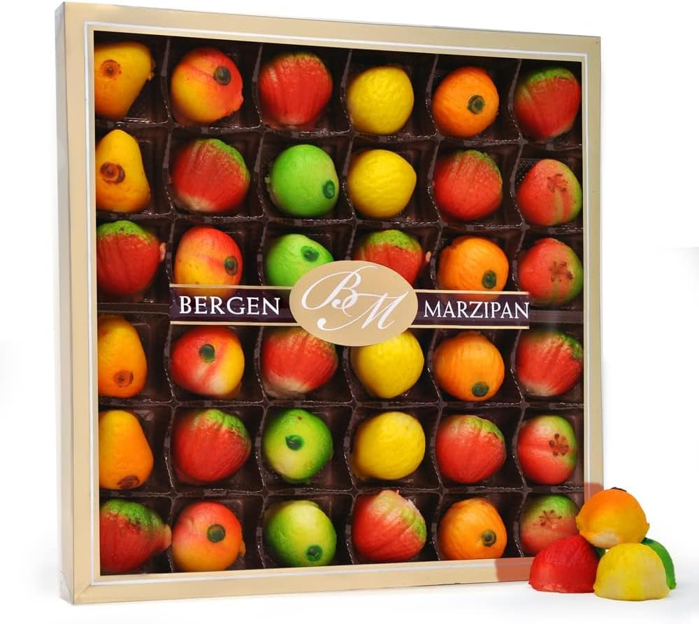 Bergen Marzipan 36 Piece Assorted Fruit Box Tray
