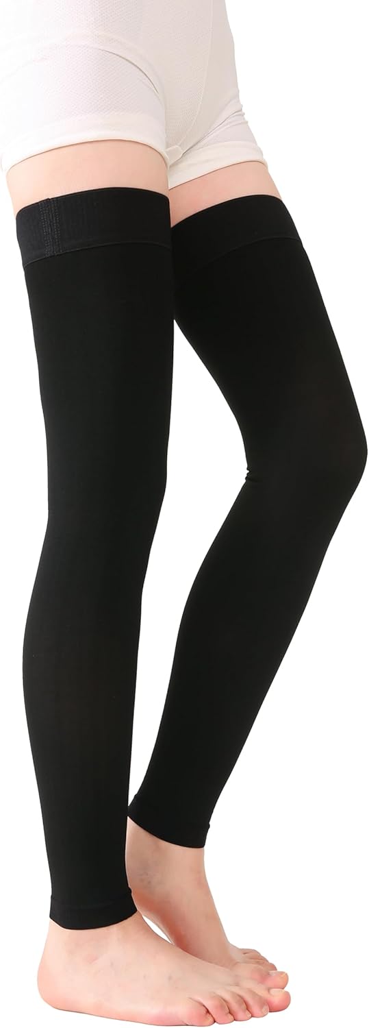 TOFLY® Medical Thigh High Compression Stockings Footless for Women & Men, Opaque Support Hose, 20-30mmHg Graduated Compression Socks with Silicone Band for Varicose Veins, Edema, DVT, 1 Pair Black M