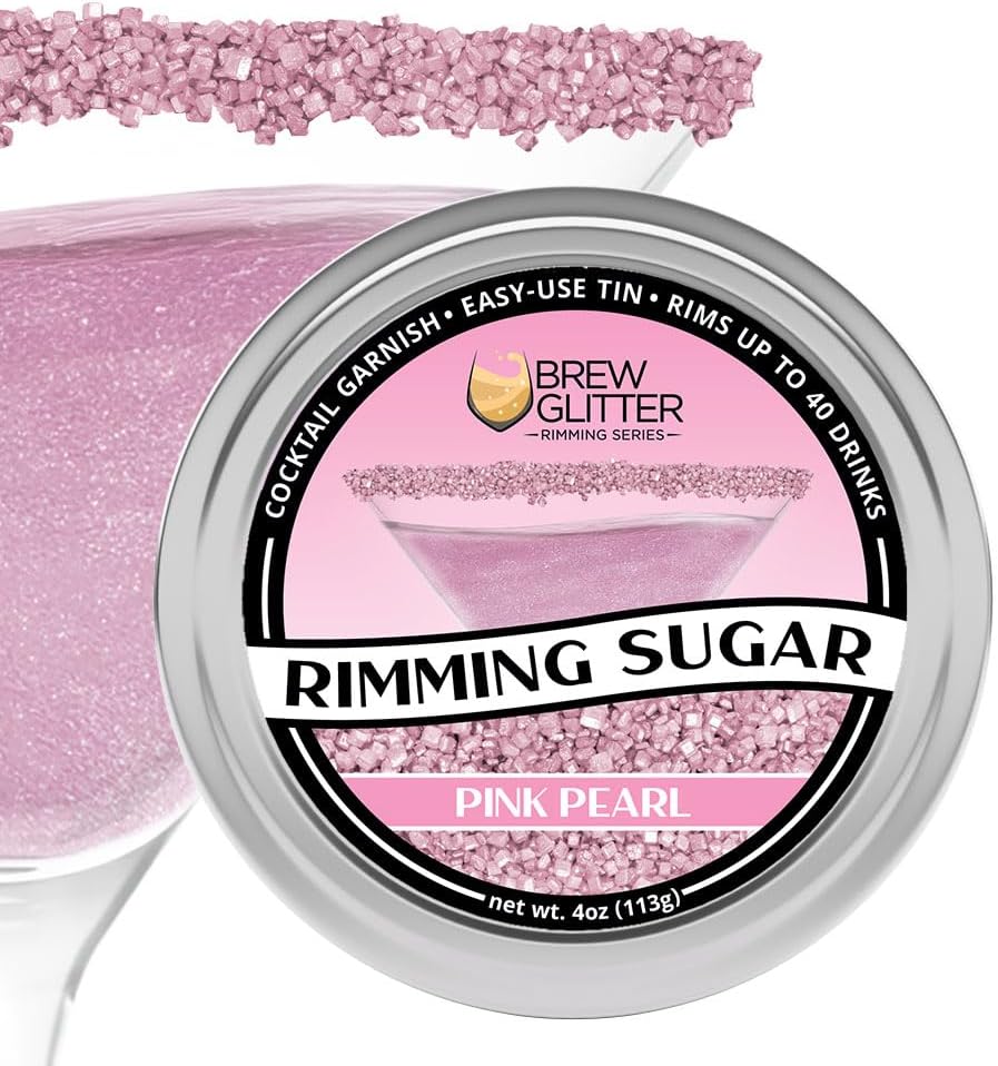Brew Glitter - Pink Rimming Sugar (4oz, 1x Bar Tin) Cocktail Garnish for Mixed Drinks & Refreshments
